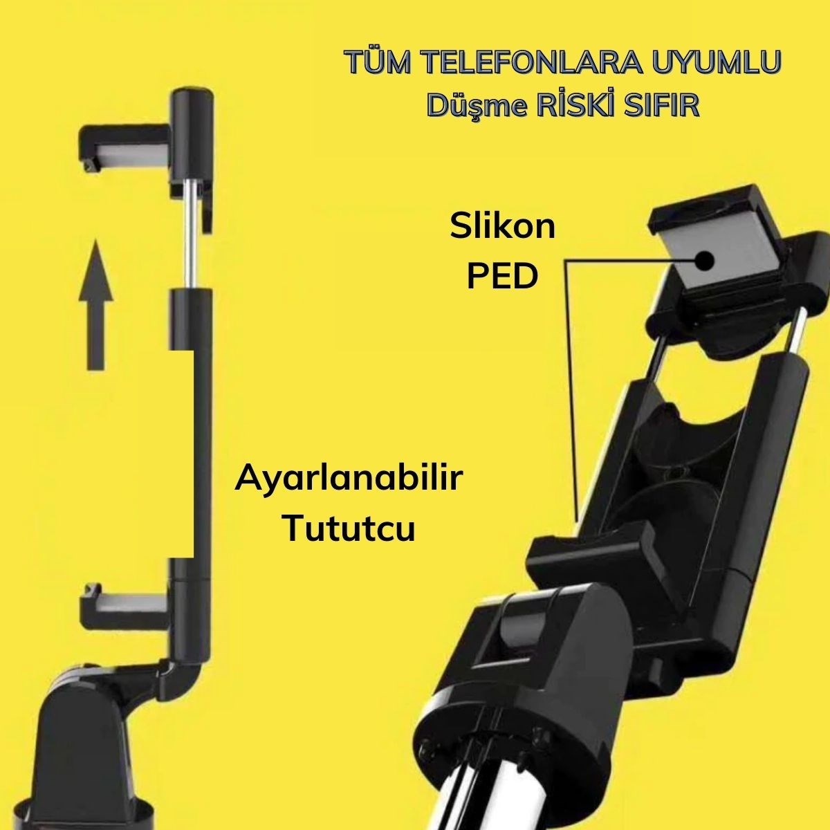 Sabitlenebilir Cep Telefon Tutucu Ayarlanabilir Taşınabilir 3 Ayaklı Tripod Selfie Çubuğu (4767) - Lisinya