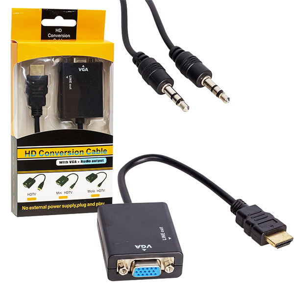 HDMI TO VGA ÇEVİRİCİ ADAPTÖR SES ÇIKIŞLI KUTULU (4767) - Lisinya