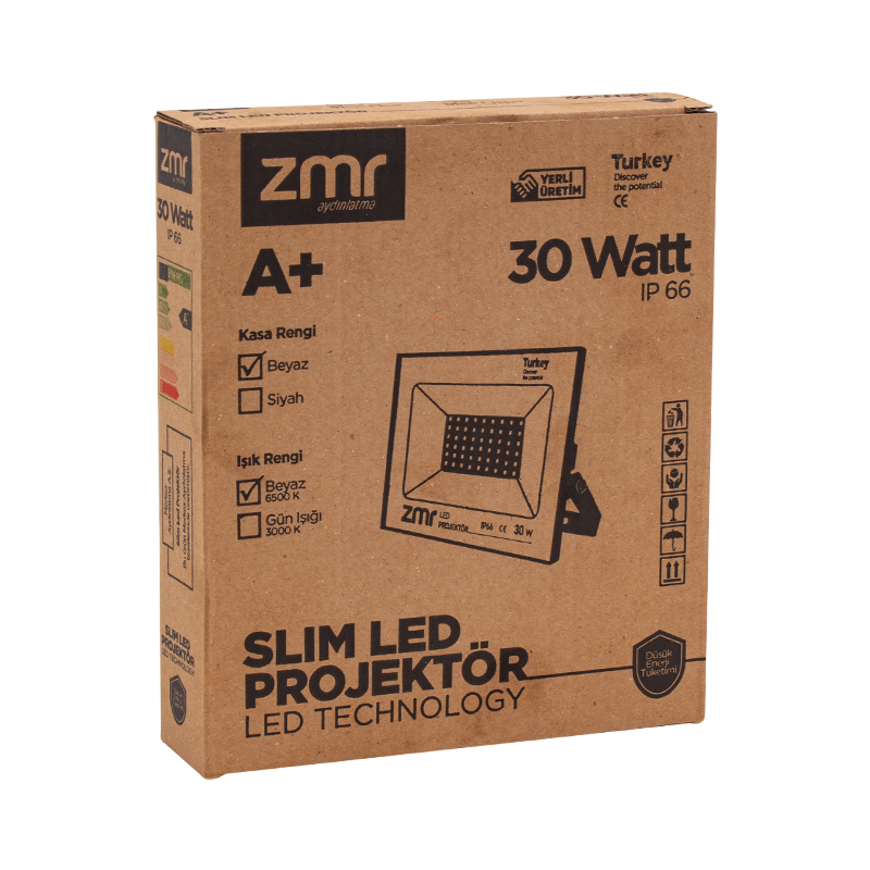 ZMR 30 WATT 6500K IP66 150* IŞIK AÇISI 220 VOLT SİYAH SLİM KASA LED PROJEKTÖR (4767) - Lisinya