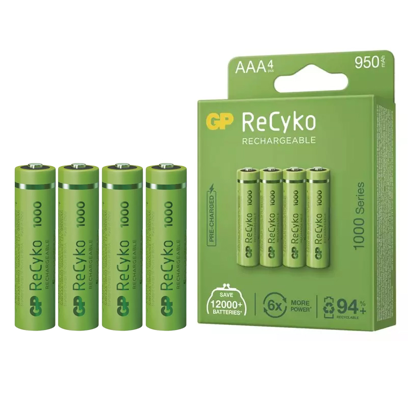 GP RECYKO 950 MAH AAA İNCE 4LÜ ŞARJLI KALEM PİL GP100AAAHCE-2EB4 (GPRHC103E001) (4767) - Lisinya