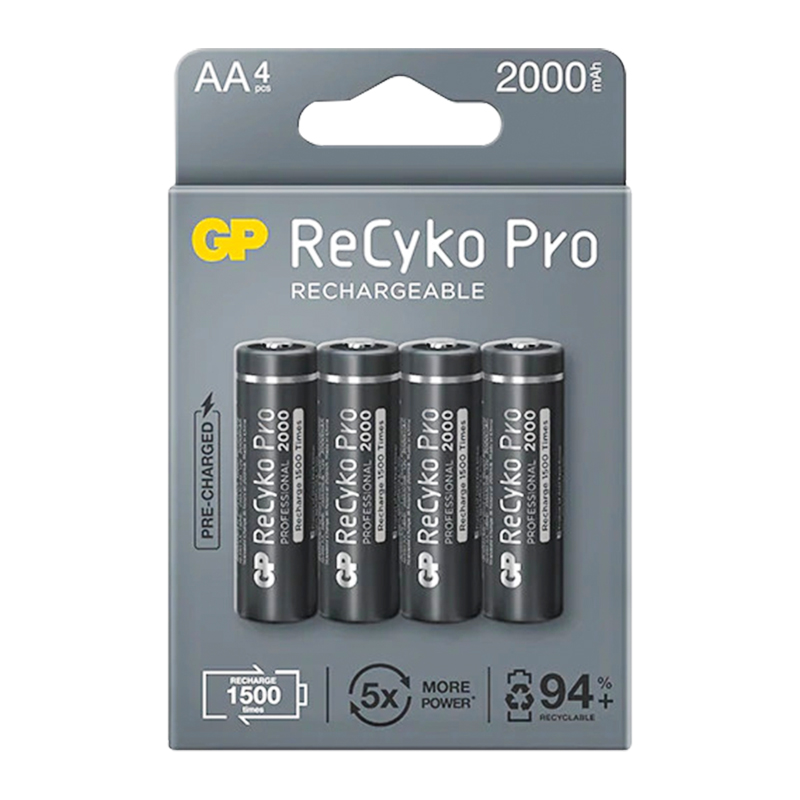 GP RECYKO PRO AA 2000 MAH ŞARJLI 4LÜ PİL GP210AAHCB-2EB4 (GPRHC212B309) (4767) - Lisinya