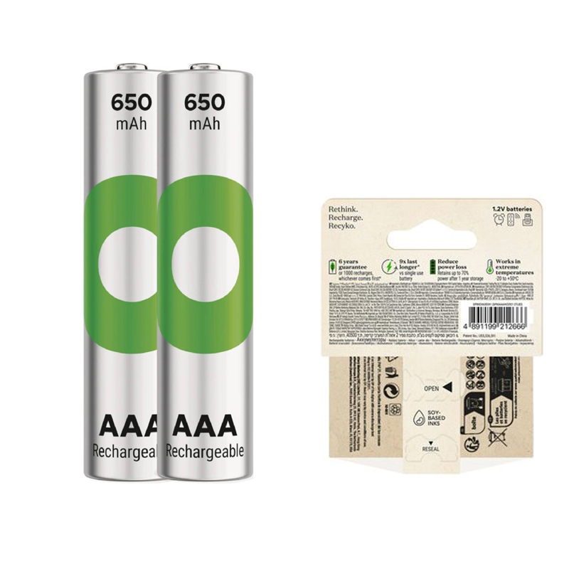 GP RECYKO 650 MAH R03 AAA ŞARJLI 2Lİ İNCE KALEM PİL GP65AAAHCE-2EB2 (GPRHCH63E000) (4767) - Lisinya