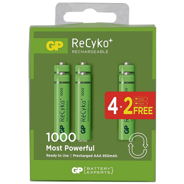 GP RECYKO 950 MAH AAA İNCE 4+2 6LI ŞARJLI PİL PAKET FİYATI (4767) - Lisinya