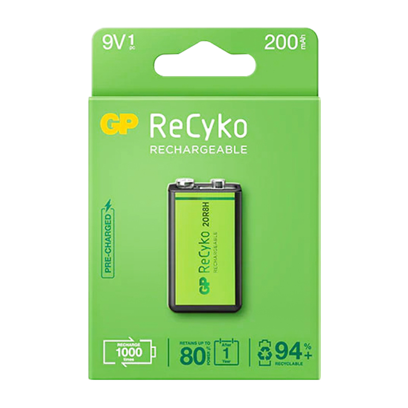 GP RECYKO 9 VOLT 200 MAH NI-MH ŞARJLI PİL GP20R8H-2E1-(GPRHV208R075) (4767) - Lisinya