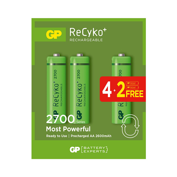 GP RECYKO 2600 MAH AA KALEM 6LI ŞARJLI PİL 4+2 PAKET FİYATI (4767) - Lisinya