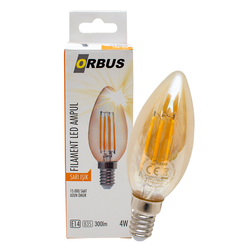 ORBUS ORB-BA3 FILAMENT BULB B35 4 WATT E14 300 LMN AMBER SARI LED AMPÜL (4767) - Lisinya