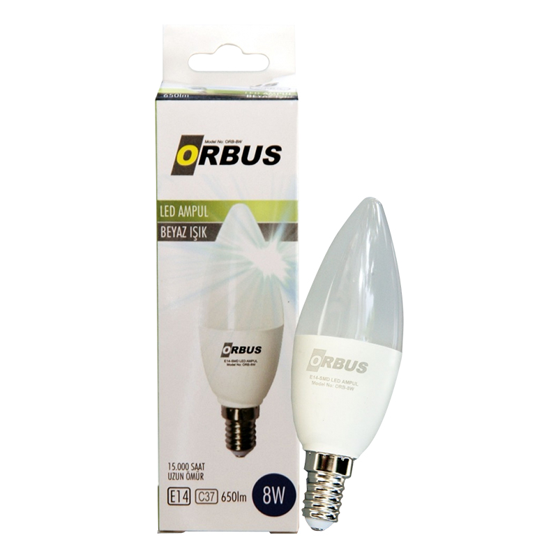 ORBUS ORB-8W C37 8 WATT E14 650 LMN BEYAZ TASARRUFLU AMPÜL (4767) - Lisinya