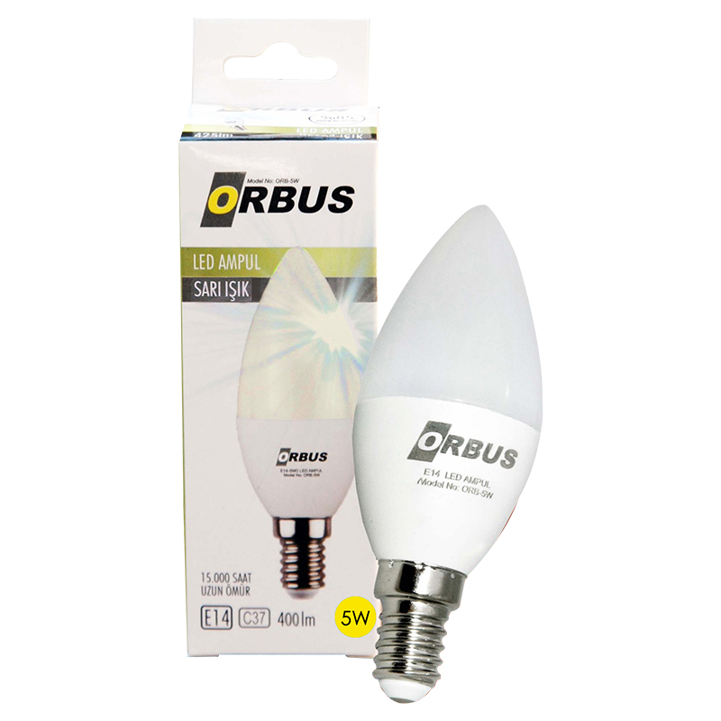 ORBUS ORB-5WS C37 5 WATT E14 400 LMN SARI TASARRUFLU AMPÜL (4767) - Lisinya