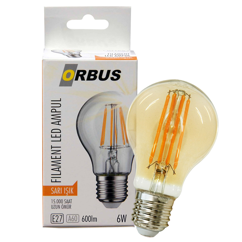 ORBUS ORB-F6W FILAMENT BULB A60 E27 6 WATT 600 LÜMEN AMBER LED AMPÜL (4767) - Lisinya