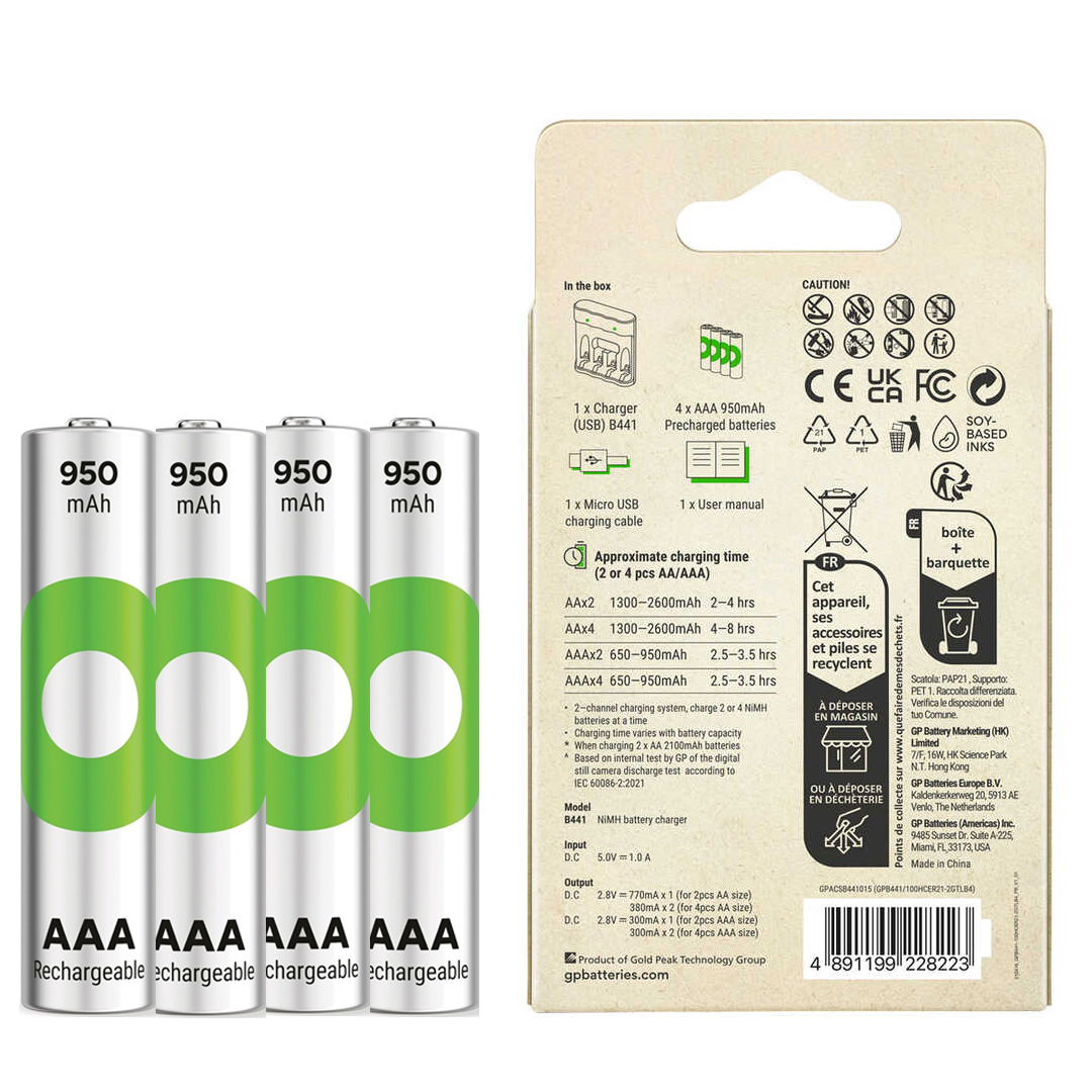 GP RECYKO B441 4 X 950 MAH R03 AAA PİLLİ ŞARJ CİHAZI (GP-B441/100HCER21-2GTLB4) (4767) - Lisinya