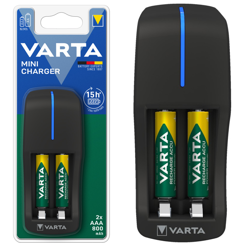 VARTA 57646 MİNİ CHARGER PİL ŞARJ CİHAZI + 2 ADET 800MAH AAA ŞARJ EDİLEBİLİR PİL (4767) - Lisinya