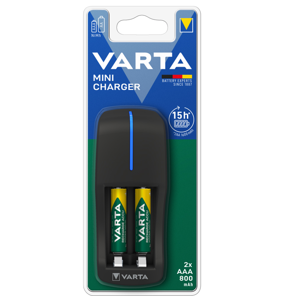 VARTA 57646 MİNİ CHARGER PİL ŞARJ CİHAZI + 2 ADET 800MAH AAA ŞARJ EDİLEBİLİR PİL (4767) - Lisinya