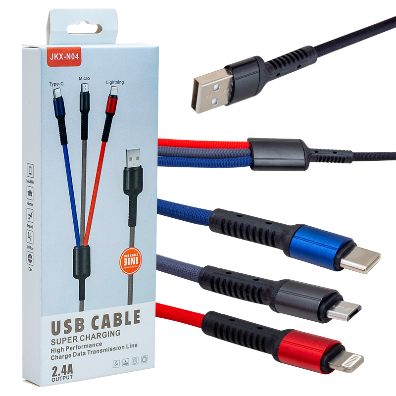 JKX-44 USB TO MICRO USB TYPE-C LIGHTNING 3LÜ 2.4 AMPER SARJ KABLOSU (4767) - Lisinya