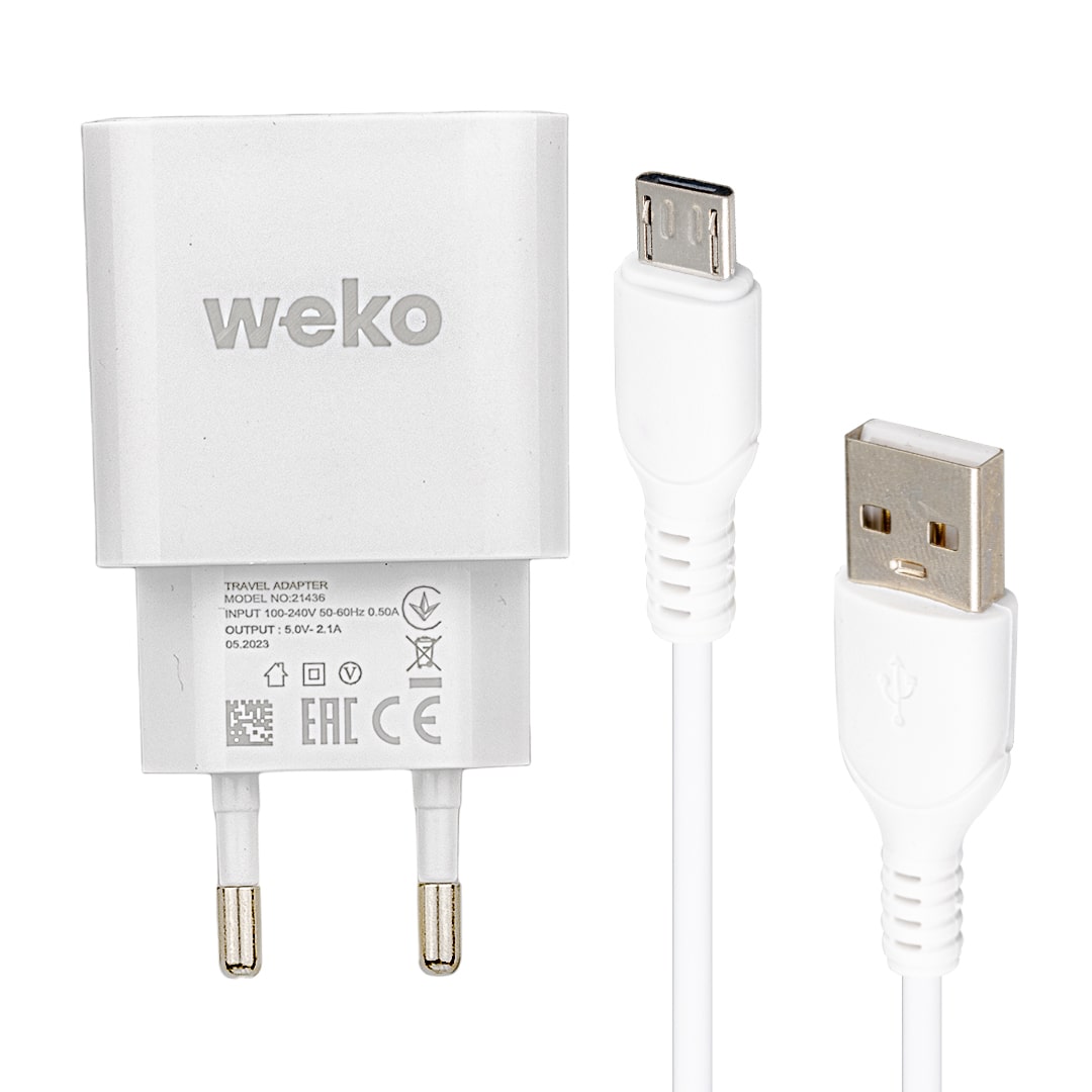 WK-21436 M7 2.1 AMPER ŞARJ BAŞLIK ADAPTÖRÜ + MICRO USB KABLO (NO:3) (4767) - Lisinya