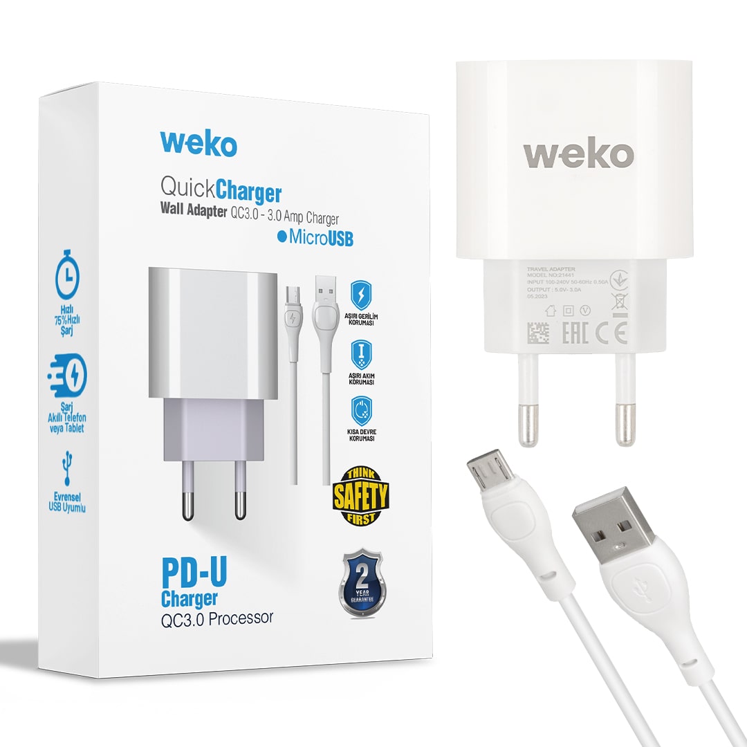 WK-21441 PDU QC 3.0 AMPER ŞARJ BAŞLIK ADAPTÖRÜ + MICRO USB KABLO (NO:1) (4767) - Lisinya