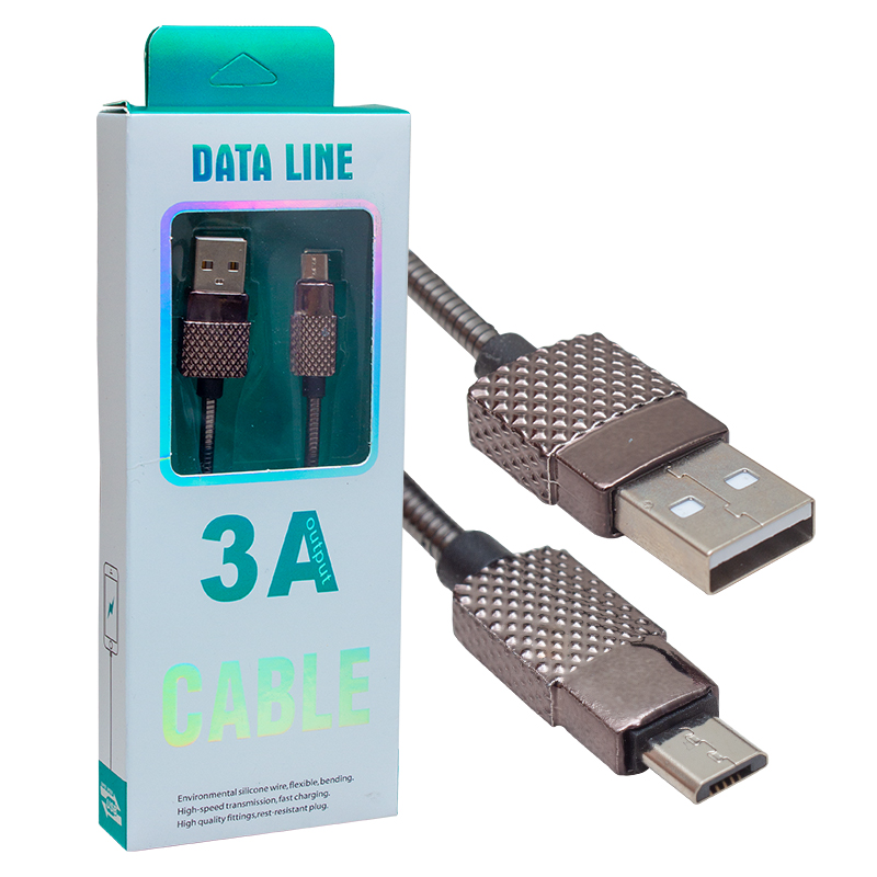 3 AMPER METAL YAYLI MICRO USB DATA VE ŞARJ KABLOSU 1 METRE (4767) - Lisinya