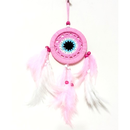 Pembe Dream Catcher Pembe Ve Beyaz Kuş Tüylü Düş Kapanı El Yapımı Duvar Süsü - Lisinya