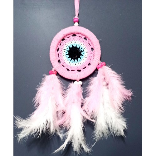 Pembe Dream Catcher Pembe Ve Beyaz Kuş Tüylü Düş Kapanı El Yapımı Duvar Süsü - Lisinya