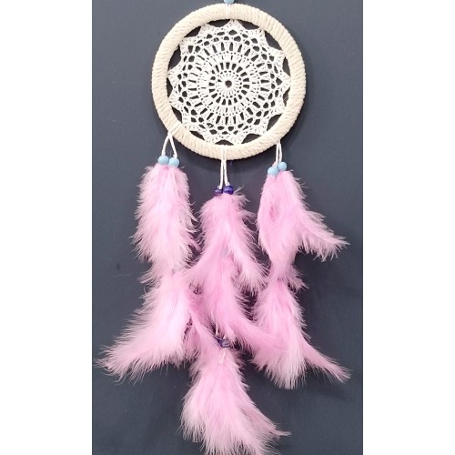 Pembe Kuş Tüylü Dream Catcher El Yapımı Rüya Kapanı Duvar Süsü - Lisinya