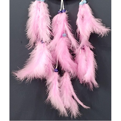 Pembe Kuş Tüylü Dream Catcher El Yapımı Rüya Kapanı Duvar Süsü - Lisinya