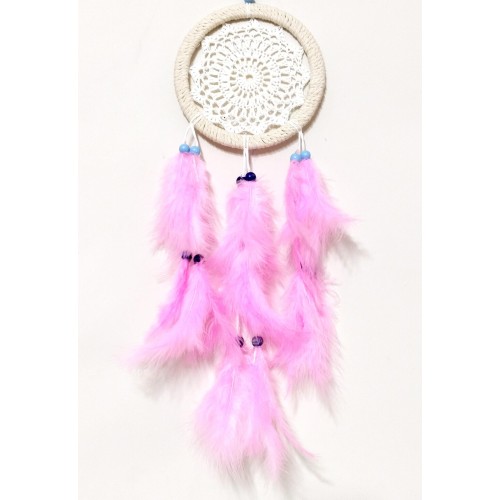 Pembe Kuş Tüylü Dream Catcher El Yapımı Rüya Kapanı Duvar Süsü - Lisinya