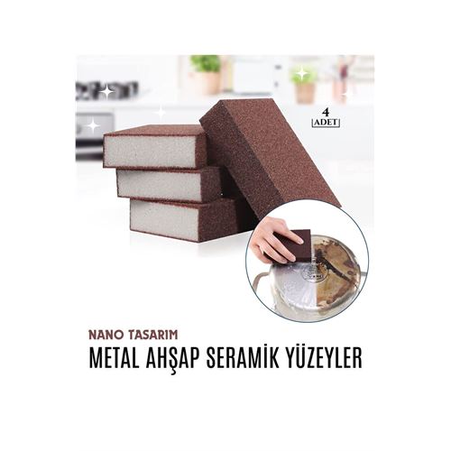 Lisinya Nano Metal Ahşap Sert Yüzey Temizlik Süngeri 4 Lü Set - Lisinya