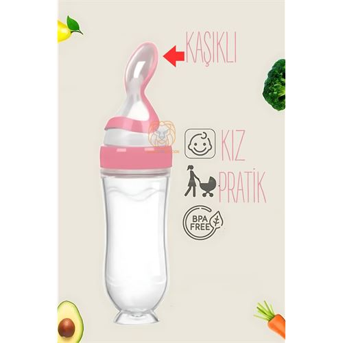 Lisinya Kaşıklı Mama Silikon Biberon KIZ Bebek Besleyici - Lisinya