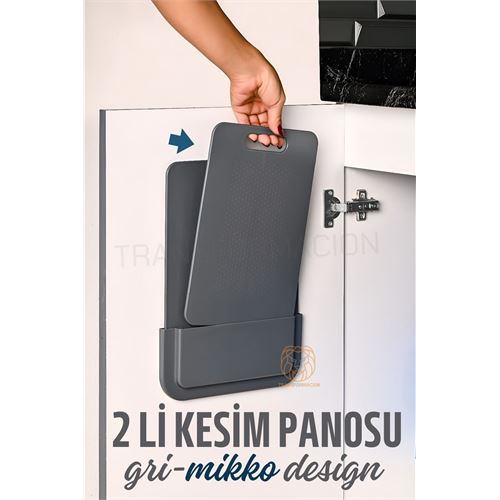 Lisinya 2 li Kesim Panosu Stantlı Yapışkanlı Kesim Tahtası GRİ Mikko Design - Lisinya