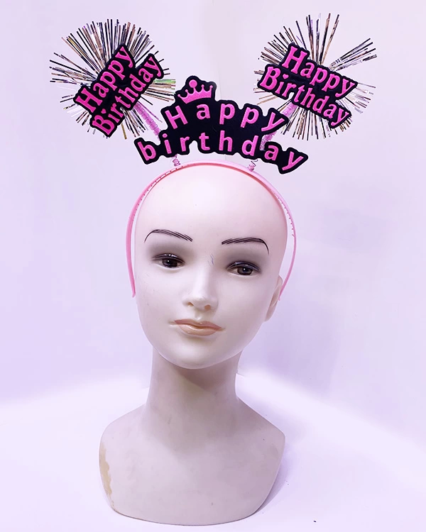 Happy Birthday Püsküllü Neon Pembe Renk Doğum Günü Tacı 22x19 Cm - Lisinya