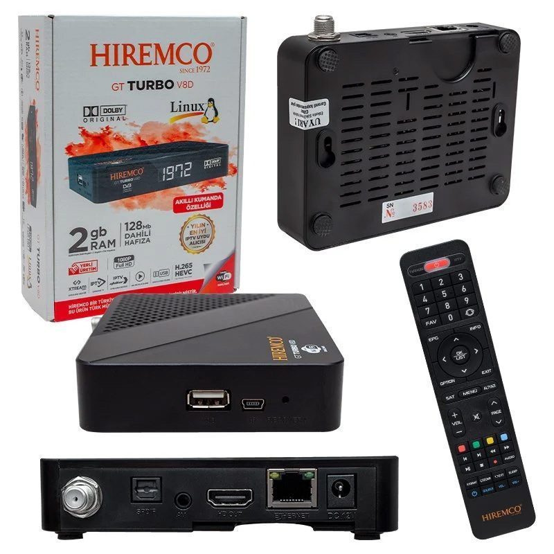 Hıremco Gt Turbo V8d+ Hd Ip Tv Plus Ethernetli Lınux Tabanlı Dahili Wifi Full Hd Mini Uydu Alıcısı (4172)