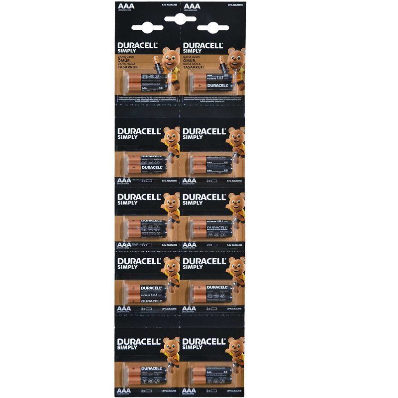 Duracell Lr03/mn2400 1.5v Alkalin Aaa İnce Kalem Pil 20li Kartela Paket Fiyat (2li Yırtmalı) (4172)