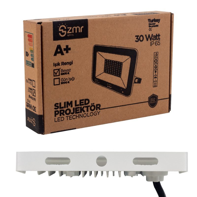 30 Watt - 220 Volt 6500k Ip65 150* Işık Açısı Beyaz Slim Kasa Led Projektör (4172)