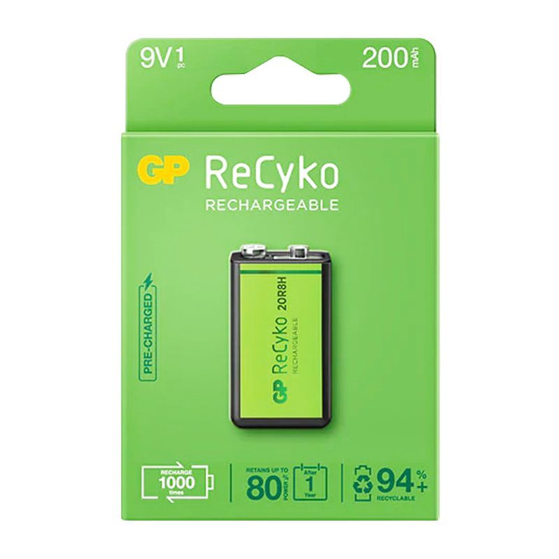 Gp Recyko 9 Volt 200 Mah Nı-mh Şarjlı Pil Gp20r8h-2e1-(gprhv208r075) (4172)