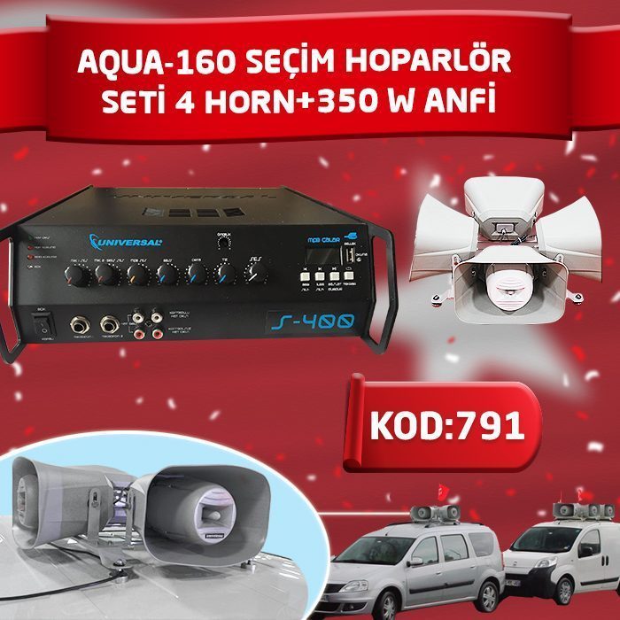 AQua-200 Anfi S-500 4lü Seçim Hoparlör Seti (4 Horn+500 W Anfi) (4172)