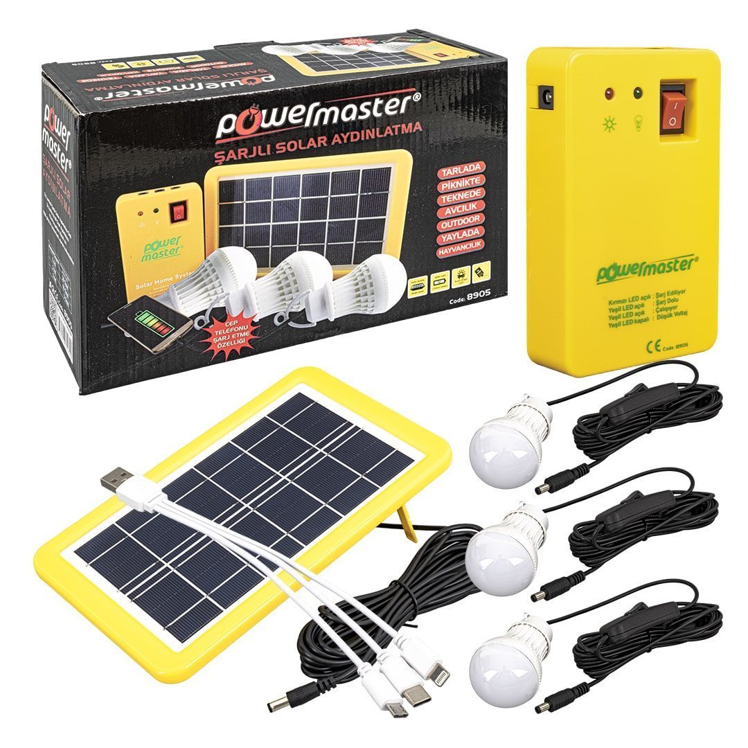 Güneş Panelli 3 Lambalı Powerbank Özellikli Çok Amaçlı Şarjlı Solar Aydınlatma (4172)