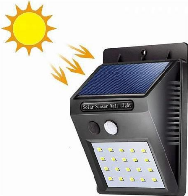 Solarlı - 20 Led Sensörlü Aplik Duvar Lambası (4172)