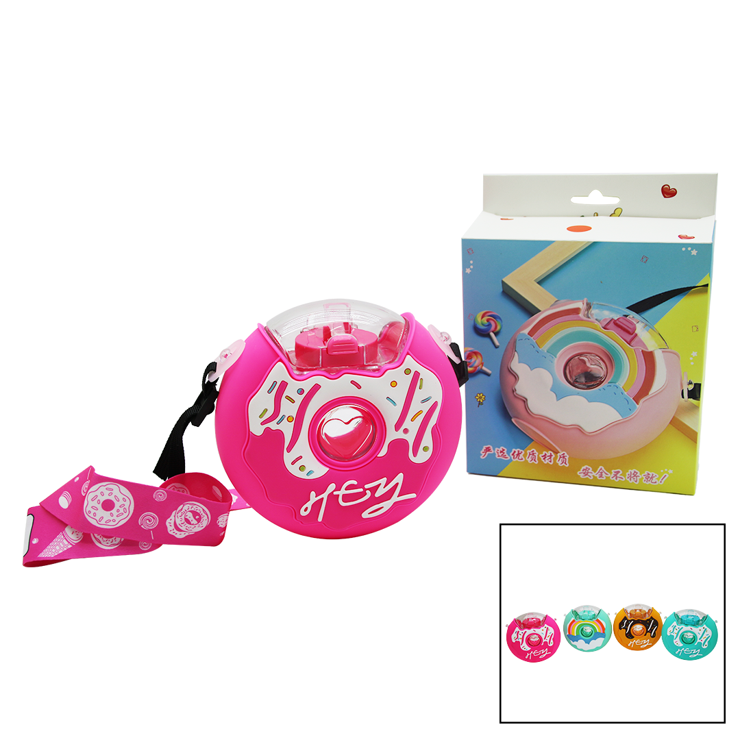 Donut Modeli Renkli Mika Kristal Suluk Matara Pipetli - Askılı 380ml (4172)