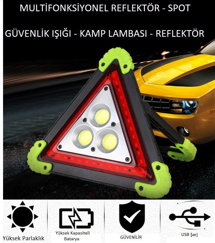 Reflektör 3 Ledli Güneş Enerjili - Kamp Feneri - Işıldak - Powerbank (4172)