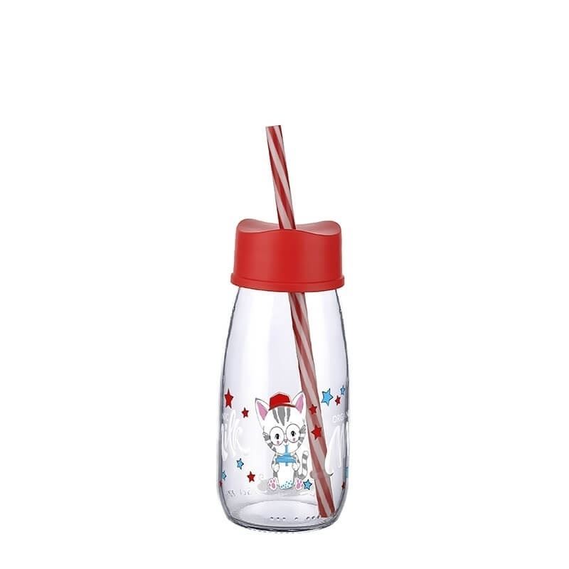 Lisinya174 Pipetli Su Ve Süt Şişesi Cam 250 ML - Kırmızı