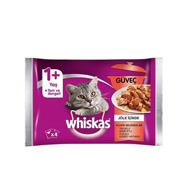 Whiskas Pouch Karışık Güveç Seçenekli Jel Kedi Konserve 4x100 Gr - Lisinya