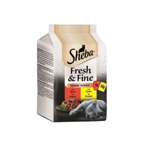 Sheba Pouch Fresh&Fine Sos İçerisinde Sığır Etli Tavuklu Yetişkin Kedi Konservesi 50gr (6lı)