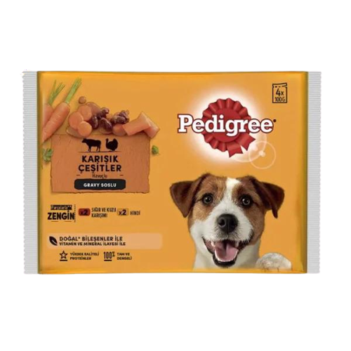 Pedigree Pouch Sığır Etli Kuzulu ve Hindili Yetişkin Köpek Konservesi 100gr (4'lü) - Lisinya