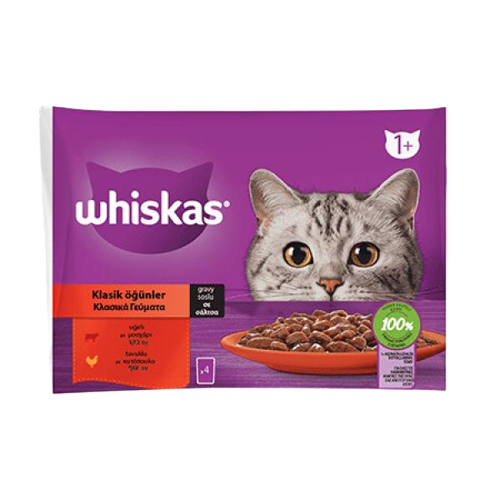 Whiskas Pouch Sos İçinde Sığırlı ve Tavuklu Yetişkin Kedi Konservesi 85gr (4'lü) - Lisinya