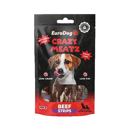 EuroDog Crazy Meatz Biftekli Şerit Şekersiz Köpek Ödül Maması 100 Gr - Lisinya