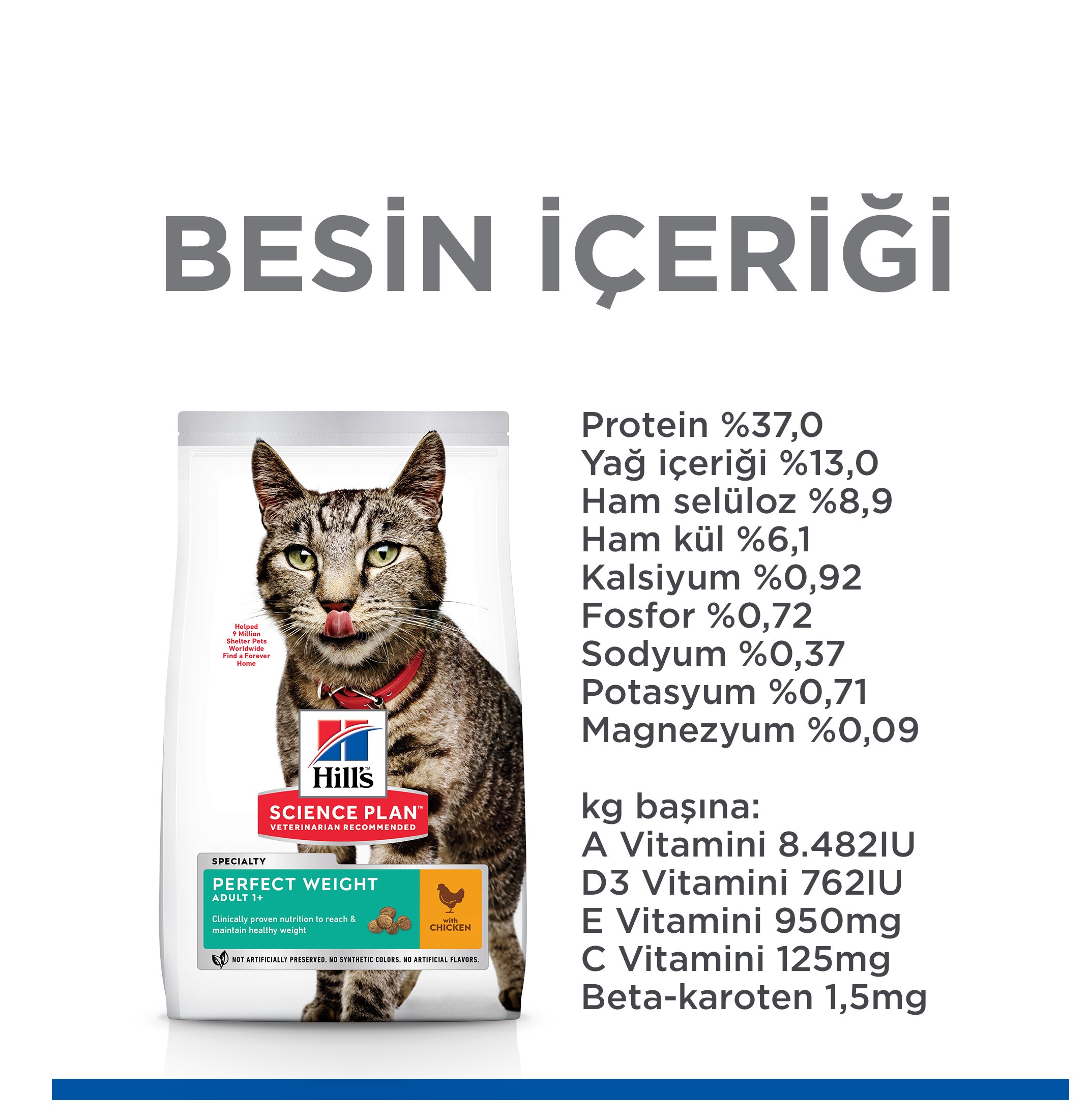 Hills Perfect Weight Yetişkin Tavuk Kedi Maması 2,5 Kg - Lisinya