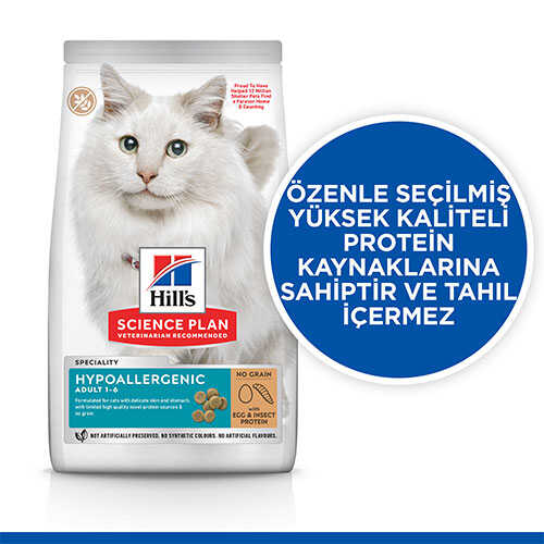 Hill's Hypo-Allergenic Yumurta ve Larva ProteinliYetişkin Kedi Maması 1,5 kg - Lisinya