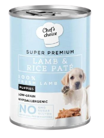 Chefs Choice Hypo-Allergenic Kuzulu ve Pirinçli Düşük Tahıllı Yavru Köpek Konservesi 400gr