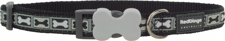 Red Dingo Bone Yard Desenli Siyah Köpek Boyun Tasması 20mm - Lisinya