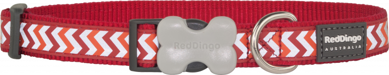 Red Dingo Reflektörlü Ziggy Desenli Kırmızı BoyunTasması 12mm - Lisinya