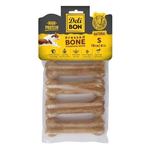 Delibon Deri Press Köpek Kemik 12Cm S Boy 4Lü Paket Naturel - Lisinya